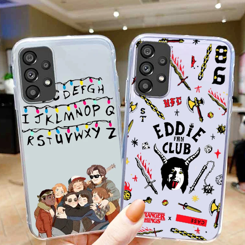 

Luxury Stranger Things Cool Phone Case For Samsung A73 A72 A71 A53 A52 A51 A33 A32 A23 A22 A21S A13 A12 A03 Transparent Cover
