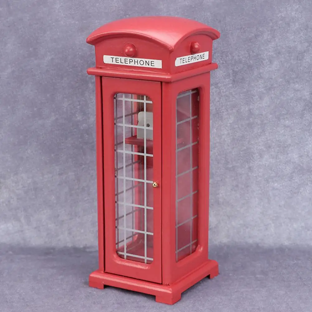 Premium Red Fun Miniature Dollhouse Phone Booth for 1/12 Doll House Model |