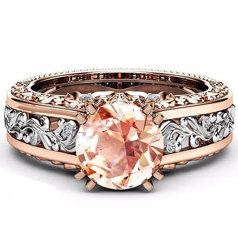 

Milangirl Fashion Hollow Plant Zircon Engagement Ring for Female Two-tone Flower Rhinestone Wedding Rings