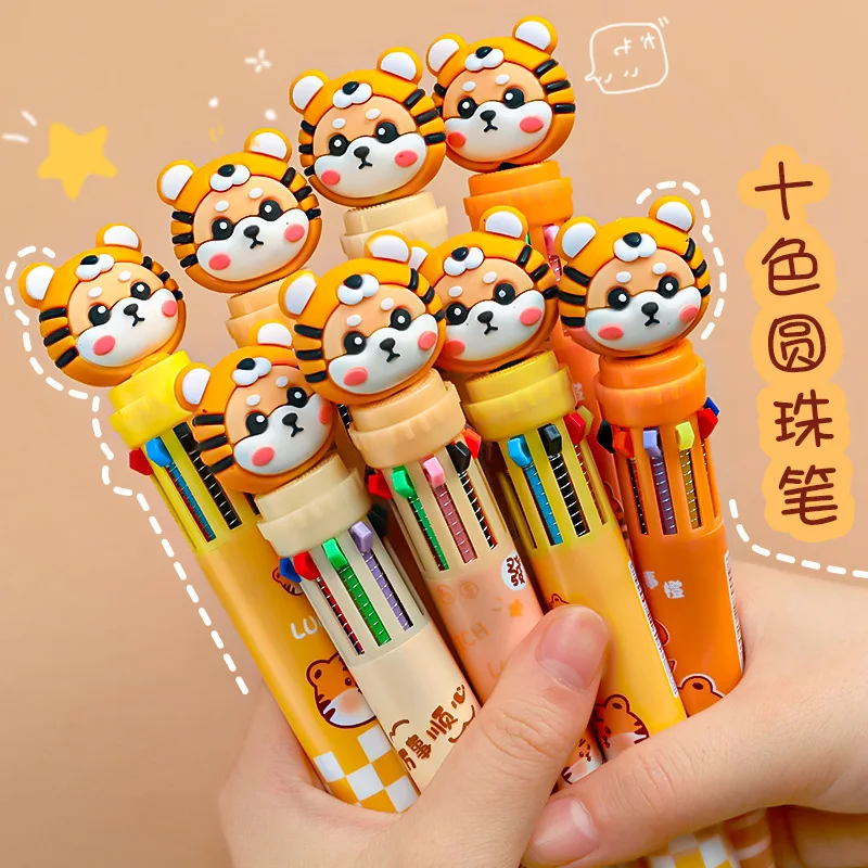 10 Colors Cute Cartoon Ballpoint Pen Tiger Kawaii Multicolor Gel Pen For Writing School Supplies Stationery Office Accessoris