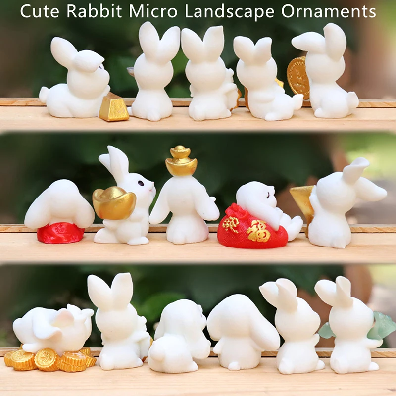 

2023 New Year Gift Figurines Miniature Cute Rabbit Micro Landscape Ornaments For Home Decorations Kawaii Animal Bunny Desk Decor
