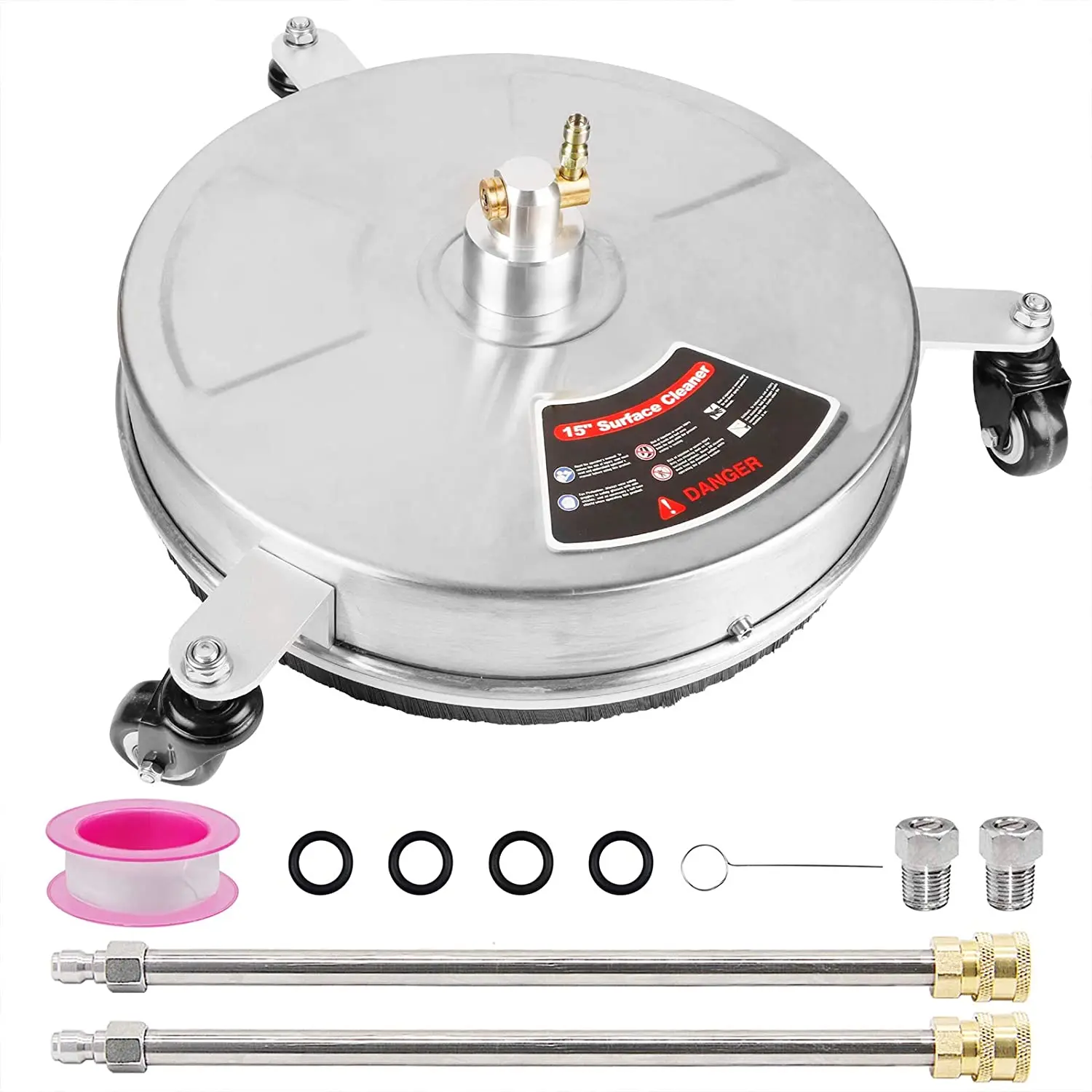 15" Pressure Washer Surface Cleaner with 3 Wheels, Stainless
