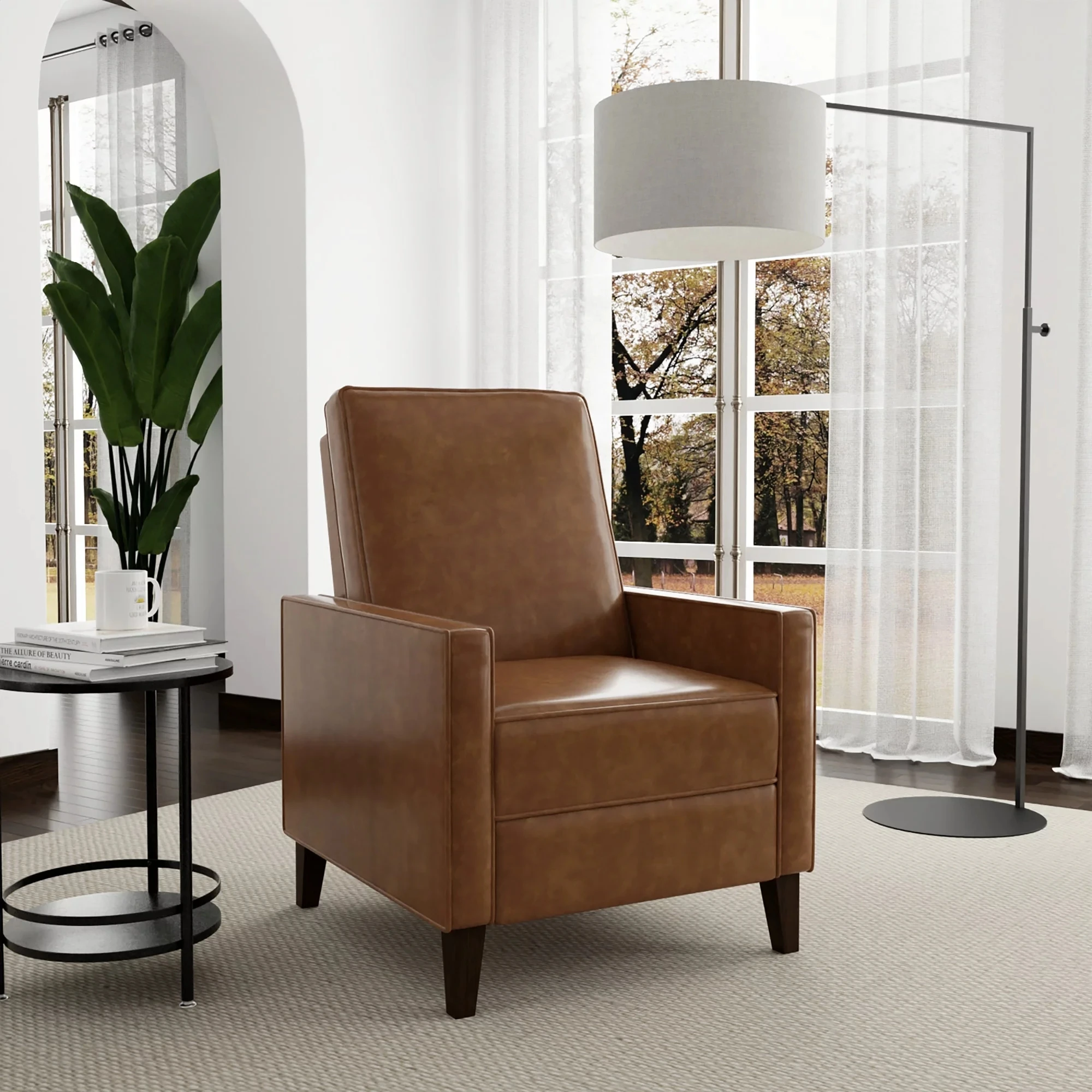 

Faux Leather Push Back Recliner, Saddle Brown Accent Chairs for Living Room,Living Room Chair, Luxury