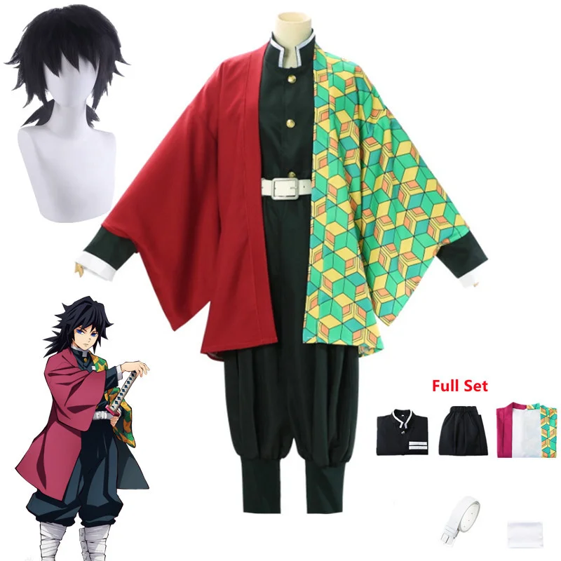 

Adult Kids Anime Demon Slayer Kimetsu No Yaiba Tomioka Giyuu Cosplay Costumes Kimono Halloween Costume Suit Wig Party Colthing