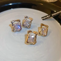 new baroque cubic zircon ear cuffs earrings geometry square crystal fake piercing clip earrings for women wedding party jewelry