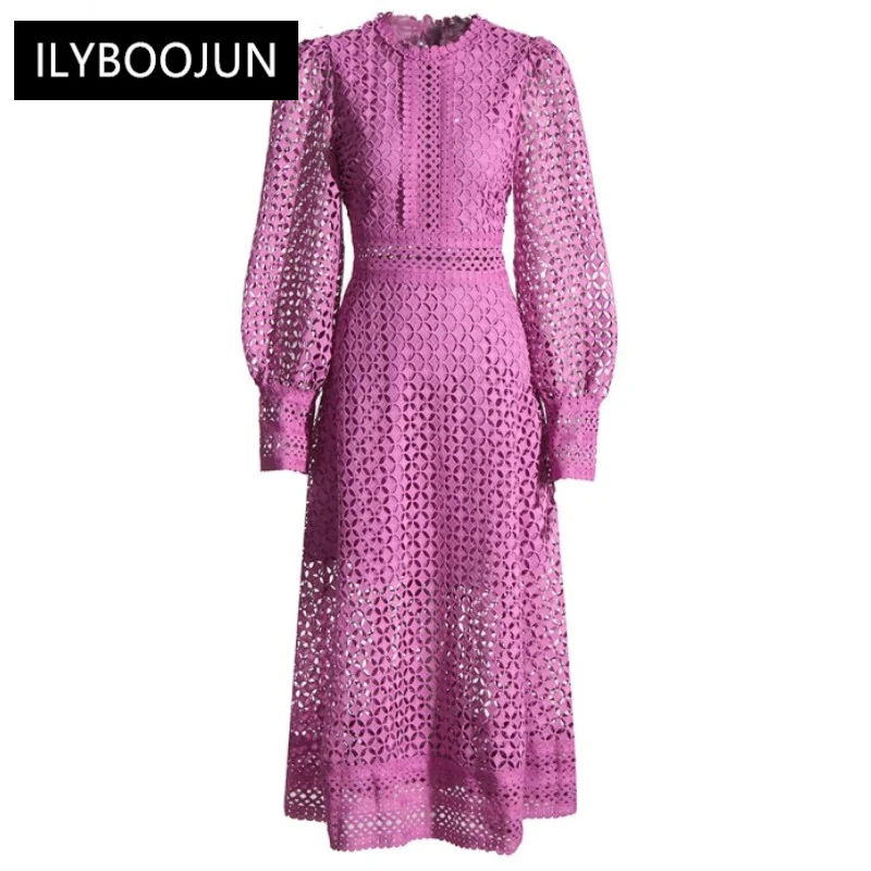 

Женское платье с вышивкой, однотонное платье средней длины с круглым вырезом и длинным рукавом, с высокой талией, одежда в минималистском стиле, 2023