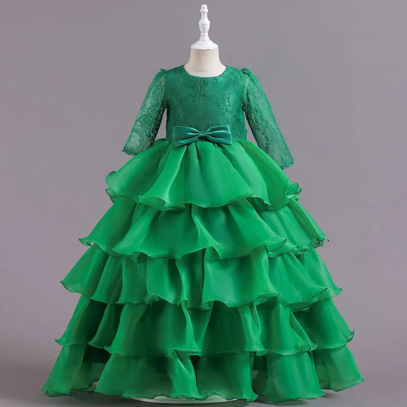 

Christmas Vestidos 2022 Autumn New Flower Girl Tiered Long Dress For Girls Princess Party Dress For Kids Banquet Evening Dresses