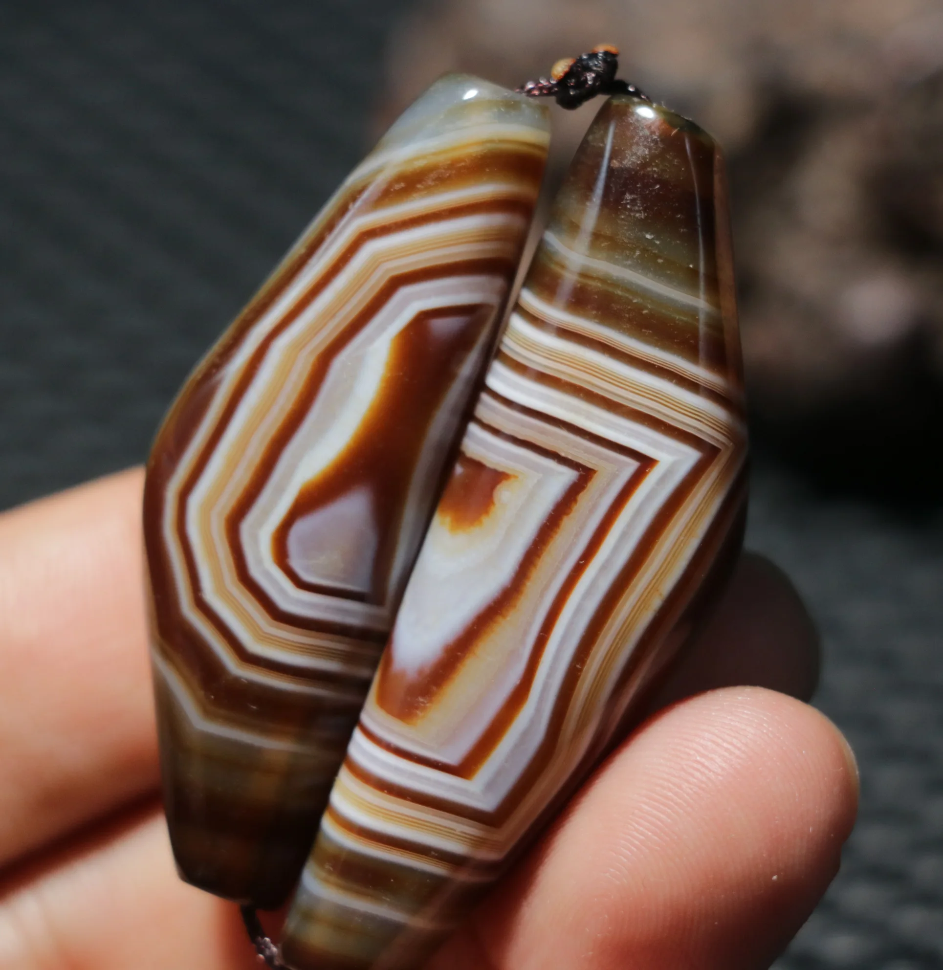 

pair 5A Energy Tibetan Old Oily Agate Natural Silkworm Stripes DZi Bead Pendant Timestown UPD230205a1