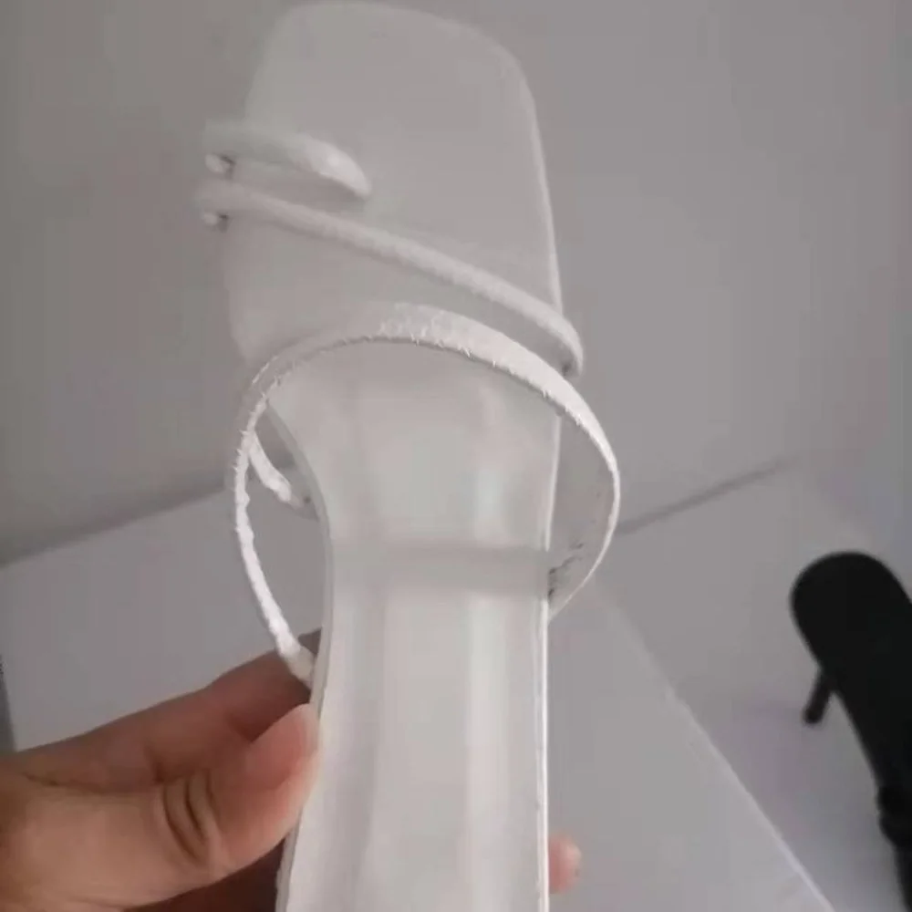 2022 summer ladies high heels sandals and slippers solid color outdoor square toe sandals sexy stiletto plus size women's shoes