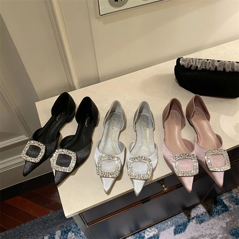 

Женские туфли на плоской подошве bailos, новинка весны 2022, женская свадебная обувь из искусственного шелка, сатина, стразы, женские сандалии с к...