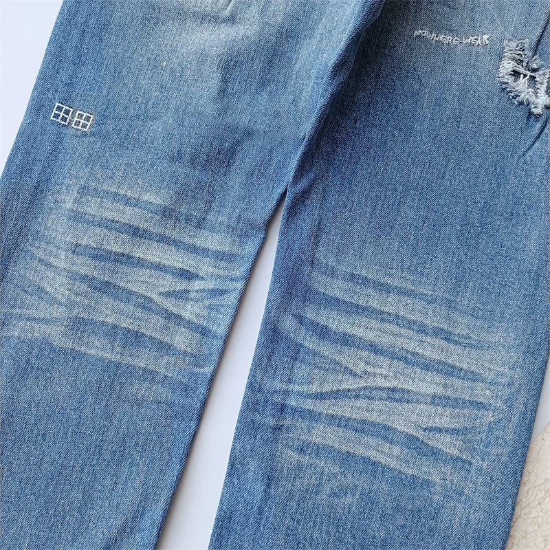 Американские джинсы High Street KSUBI Cross Jeans Мужская модная марка Ретро стирка синий с