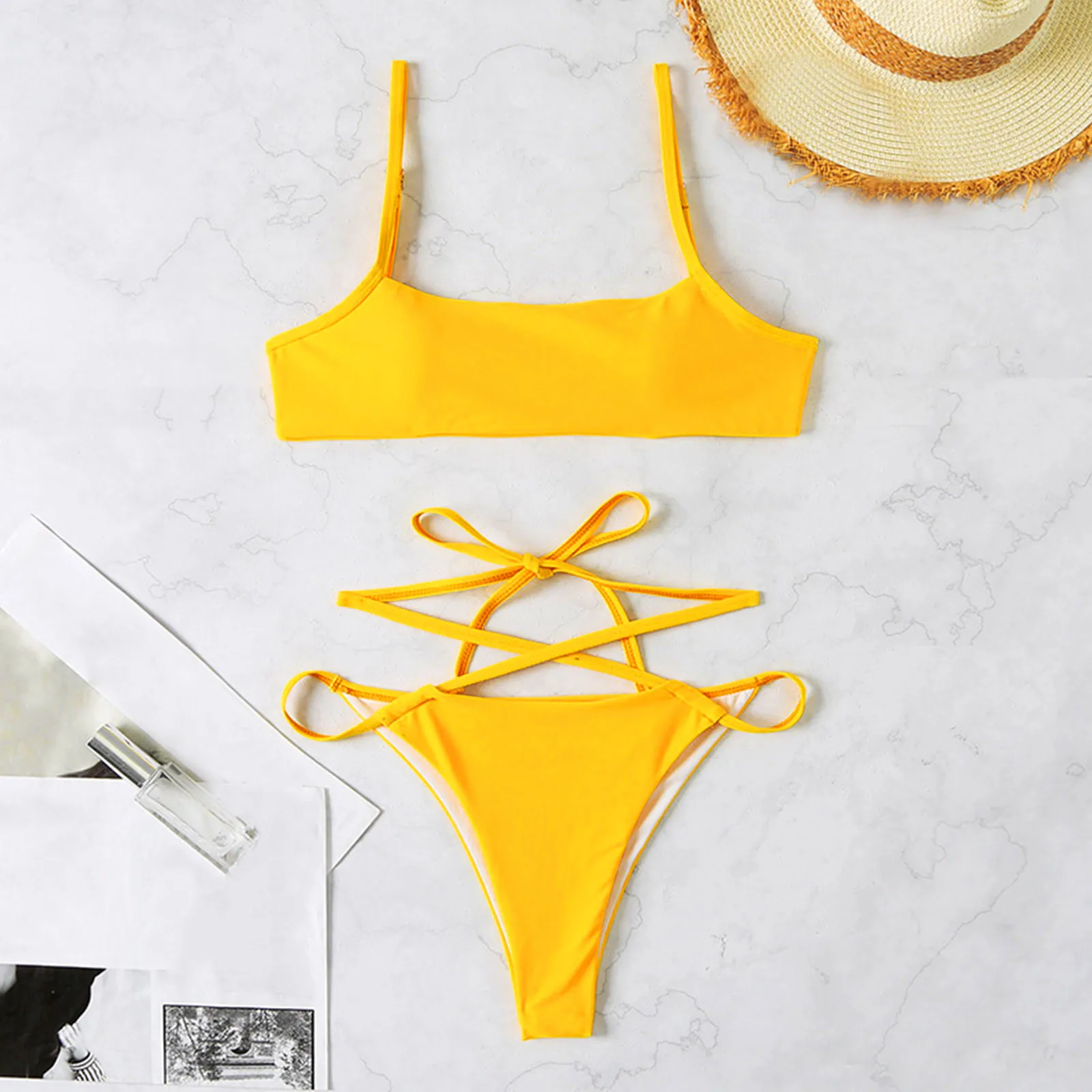

Swimsuit Bra Push-Up Set Padded Women Swimwear Beach Color Bikini Lady Solid Swimwears Tankinis Set Sunflower Romper