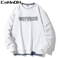 cnhnoh fake two piece round neck sweater mens spring ins casual top student letter printing long sleeved clothes t shirt