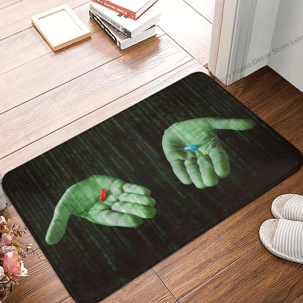 

The Matrix Bath Non-Slip Carpet Choose Red Or Blue Pills Flannel Mat Entrance Door Doormat Floor Decor Rug