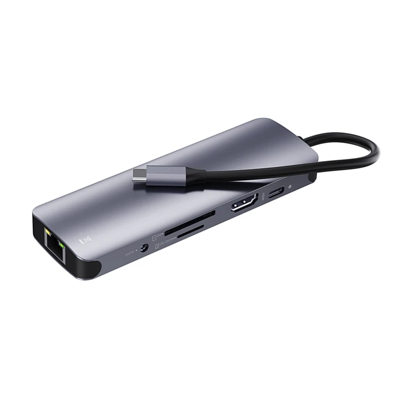 

9-In-1 Type-C Adapter With Gigabit Ethernet, HDMI-Compatible 4K Mac Adapter, 3 USB 3.0, SD/TF,Splitter For Laptop