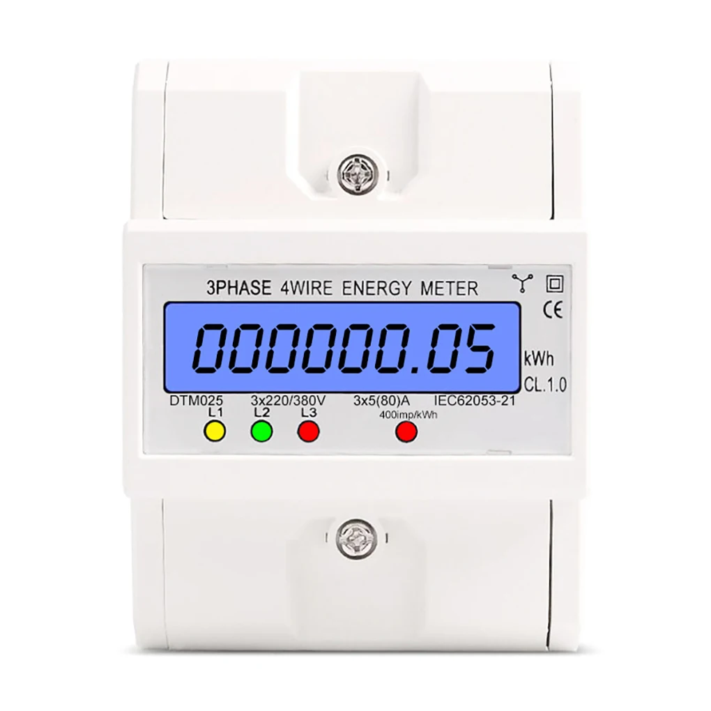 

Power Meter 3 Phase 4 Wire Shockproof Rail-mounted 5-80A High Conductivity Copper Terminal DIN Rail Watt Meters