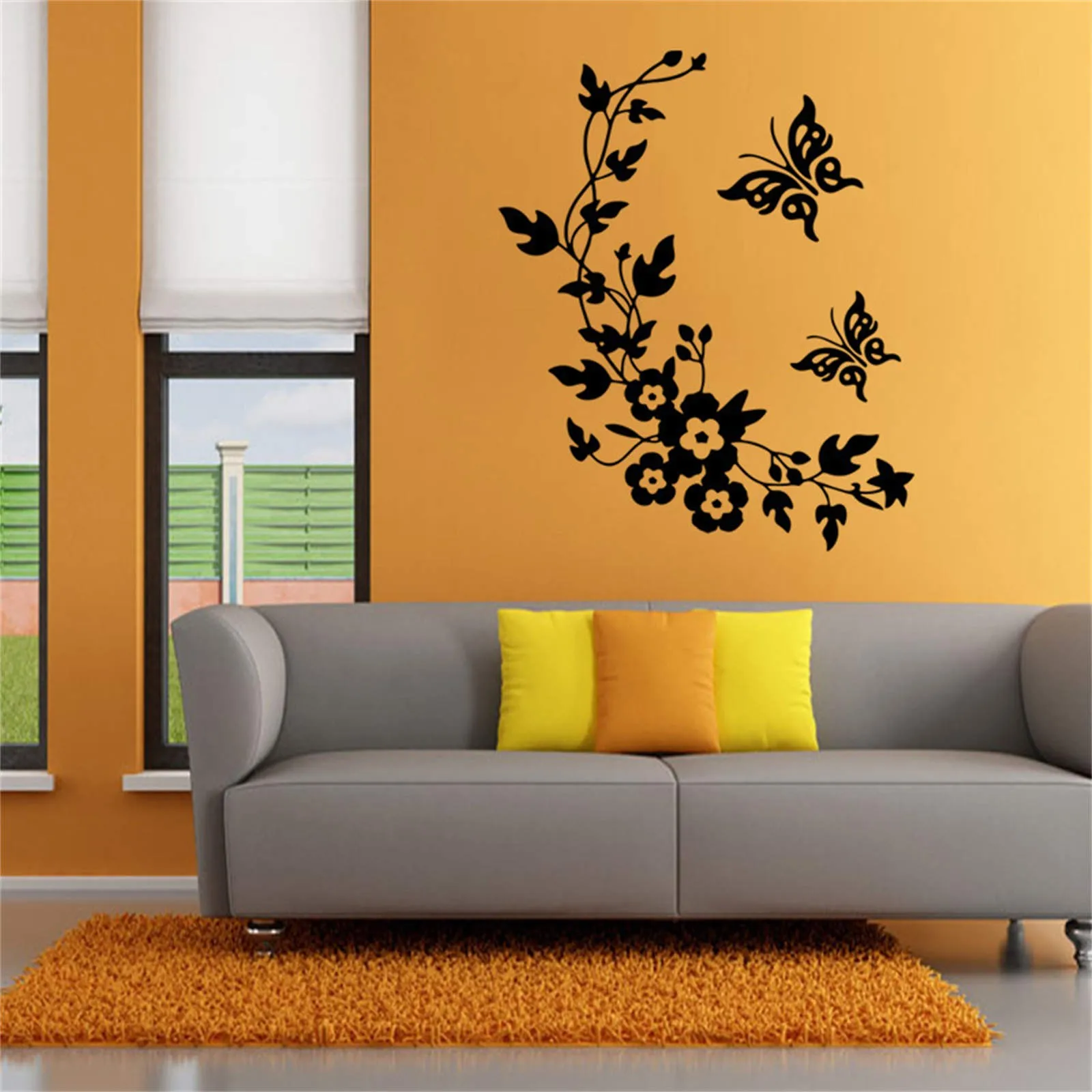 Самая низкая цена Calssic Wallpap черная бабочка цветок Настенная Наклейка домашний