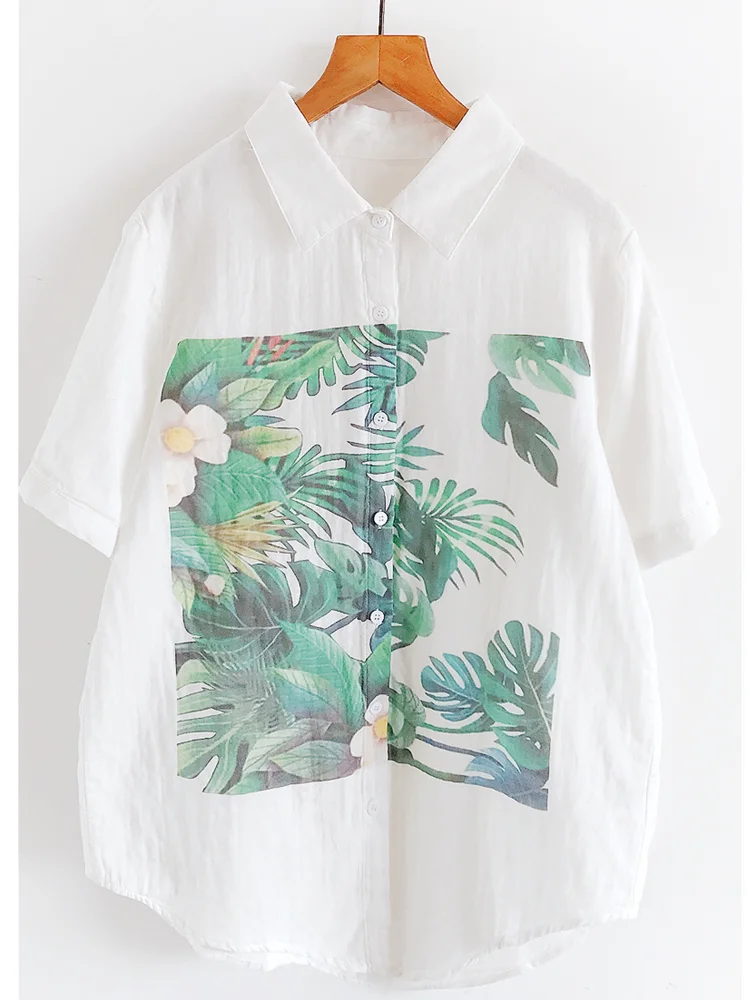 Lamtrip Плотная хлопковая рубашка с принтом в виде зеленых листьев деревьев