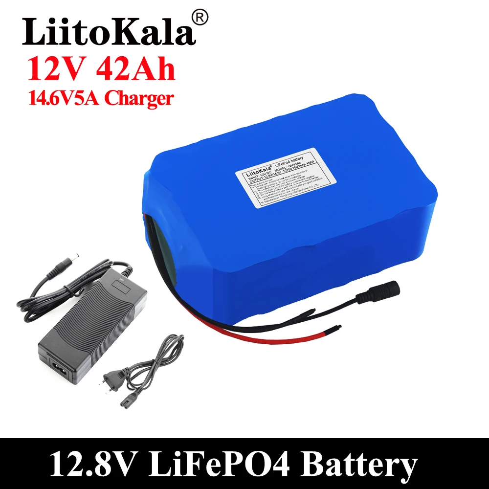 LiitoKala-Paquete de batería Lifepo4, 12V, 40Ah, BMS equilibrado para barco eléctrico y fuente de alimentación sin interrupción, 12,8 V, con 4S, 100A, BMS