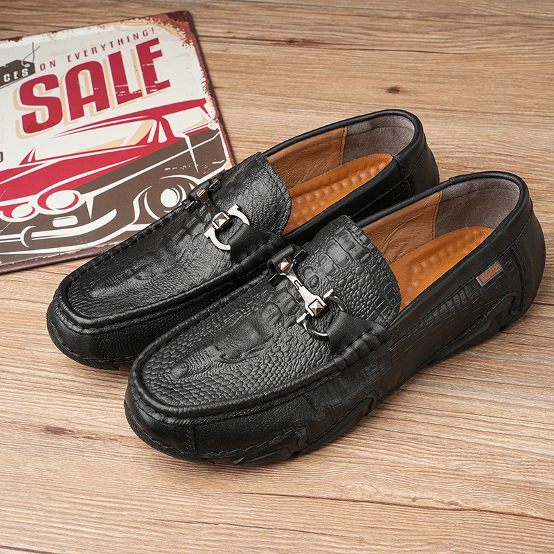 

Luxury Genuine Leather Men Shoes Crocodile Pattern Slip-on Shoe Leather Shoes Moccasin Leisure Drive Shoes Fashion British Style