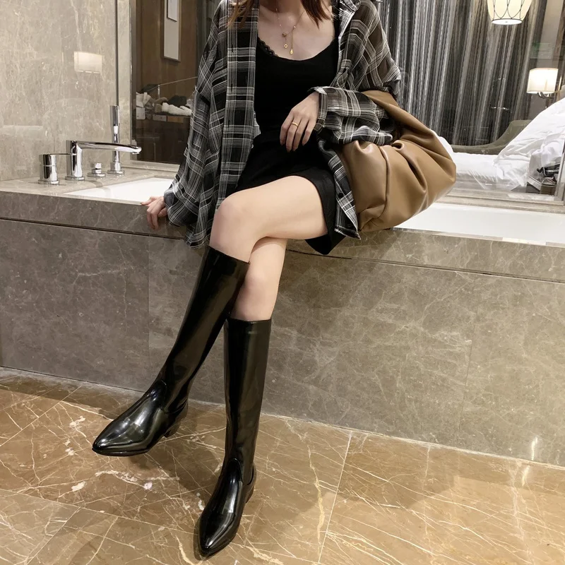 New Fashion 2023 Woman Leather Boots Sexy Pointed Toe Ladies Shoes Casual Party Office Career Boots For Women Rain Boots Fall