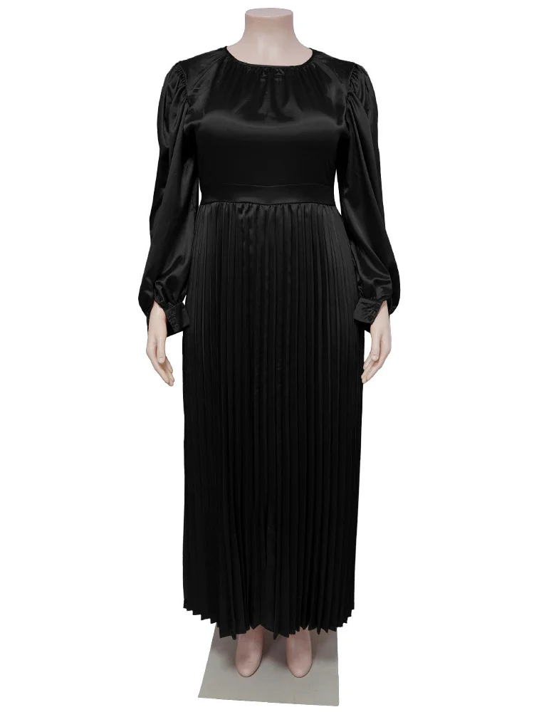 Plus Size Dresses for Women New Fall Clothes Solid o Neck Pleated Elegant Party Sweet Maxi Dress Whole 3xl 4xl 5xl 6xl