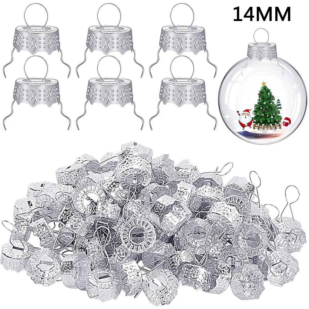 DIY 50PCS Round Christmas Ball Ornament Caps Gold Removable Metal Hangers Cap Xmas New Year Replacement Ornaments Cap Decor