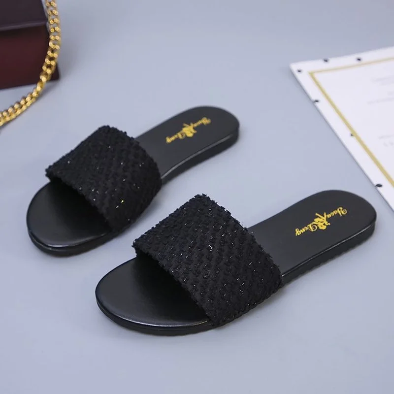 Size43Crystal Platform Sandals Women's Black/White Sequin Slippers Women'sMuffinGladiatorSandals Non-SlipComfort SlippersWomen's