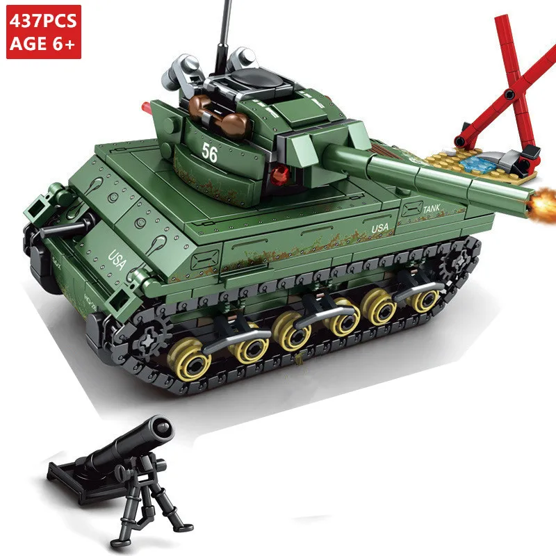 

437PCS Military WW2 M4 Sherman Main Battle Tank Land Force Model Building Blocks Sets Educational Toys for Children