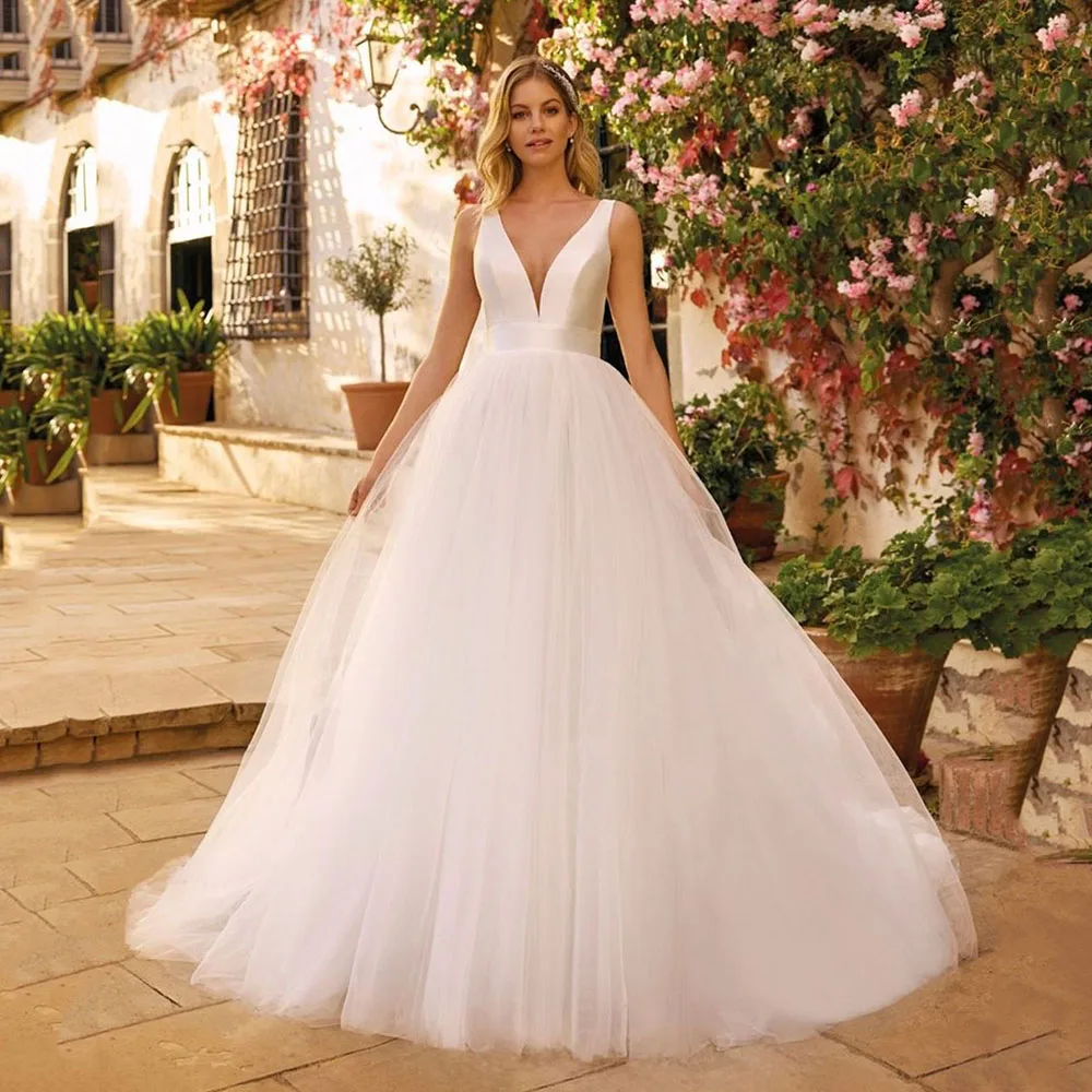 Женские свадебные платья Msikoods в стиле бохо с V-образным вырезом трапециевидной