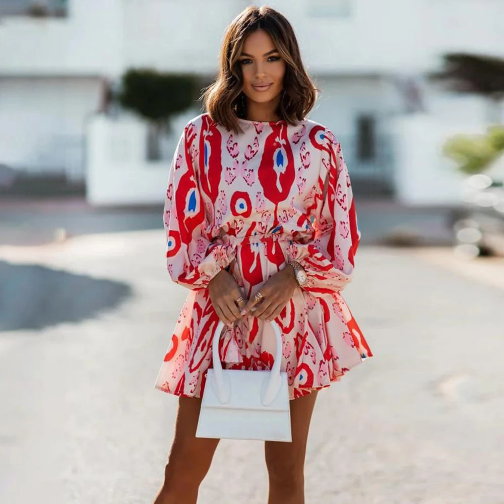 

Dresses For Women 2022 Summer Casual Floral O Neck Mini Dress Women Summer Long Sleeve Boho Dress Summer Dress Women 2022