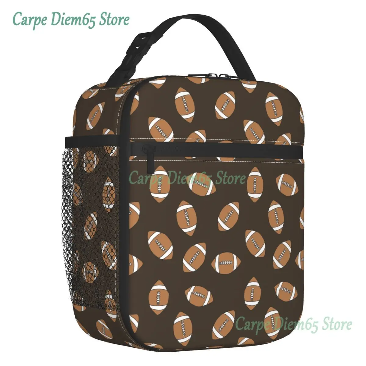 

American Football Doodle Pattern Insulated Lunch Tote Bag Rugby Ball Resuable Cooler Thermal Food Lunch Box Work School Travel