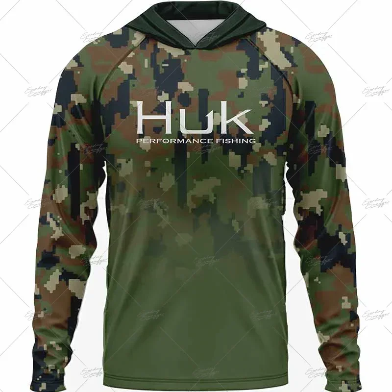 Фото HUK Men's Hood Fishing Shirt Long Sleeve Fishing Clothing Fishing T Shirt Uv Protection Slmms Ropa Pesca Chaquetas №1