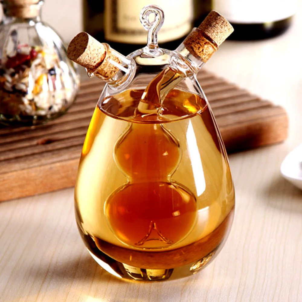 Creative Glass Oil 2 IN 1 Anti-leak Oil Pots Condiment Bottles Sealed Pot Double Pourer Spout Sauce Vinegar Separator Bottles