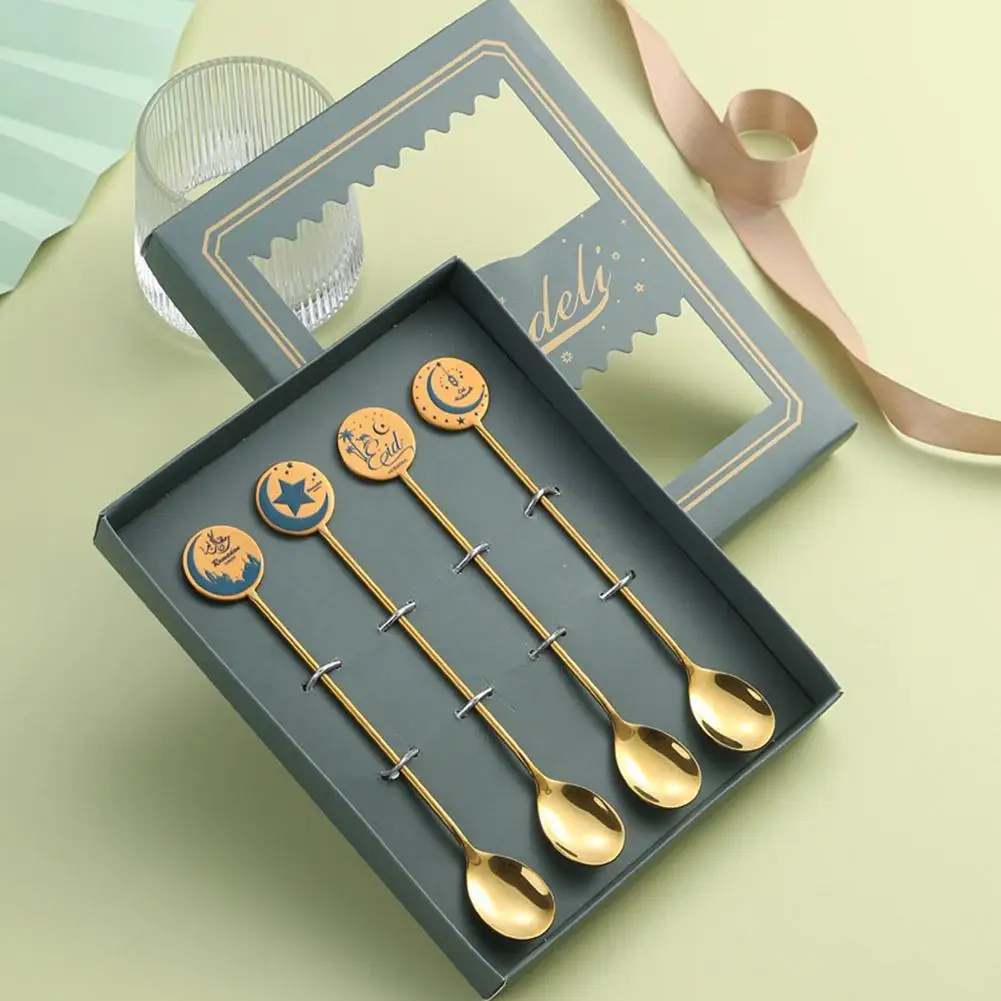 

Stainless Steel Eid Mubarak Star Moon Spoon Gift Box Packing Ramadan Home Decoration Islam Muslim Tableware Party Supplies Favor