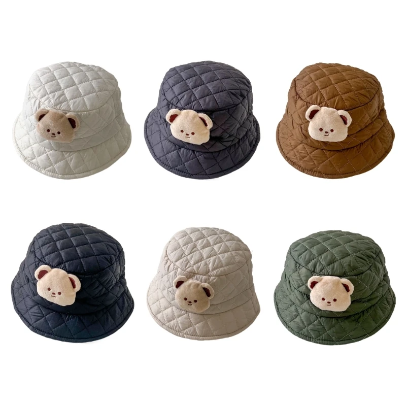

Cartoon Bear Kids Fisherman Caps Bonnet Foldable Bucket Hat for Boys Girls