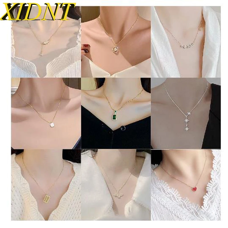 

Универсальное сказочное темпераментное корейское ожерелье XIDNT с небольшой толпой и бриллиантами, цветная цепочка для воротника с любовью, ...