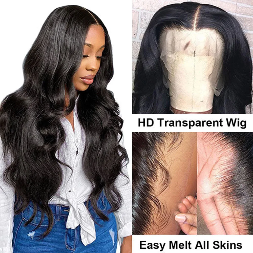 Body Wave 13x4 Lace Front Human Hair Wig 250 Density Brazilian 32 Inch Pre Plucked Transparent Lace Frontal Wigs for Black Woman