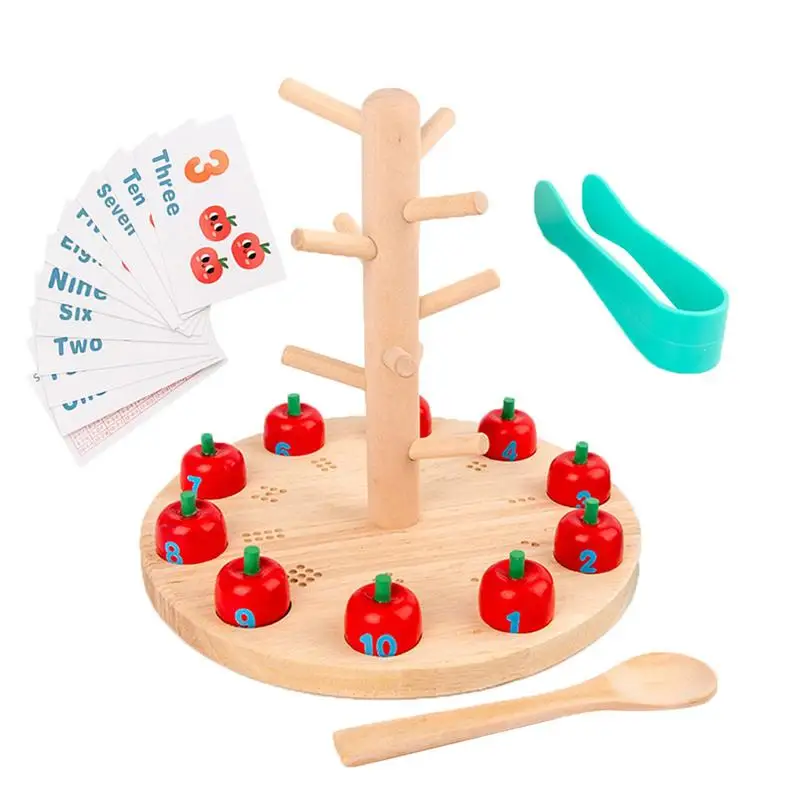 

Montessori Puzzle Math Wooden Fruit Tree Toy Children Fun Picking Apples Game Math Early Childhood Cognitive Parent-child