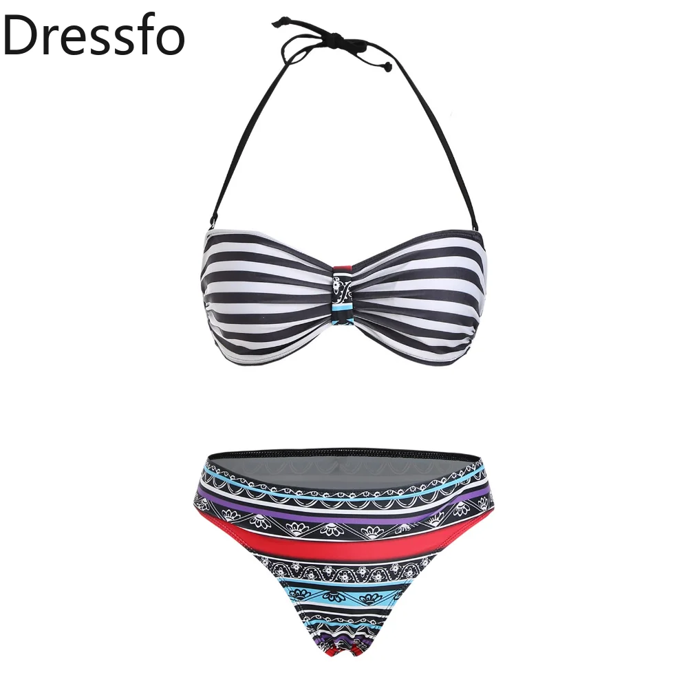 

Women Summer New Sexy Ethnic Print Swimsuit Bikini Set Push-up Bandage Swimming Costume Bathing Suit Swimwear Beachwear