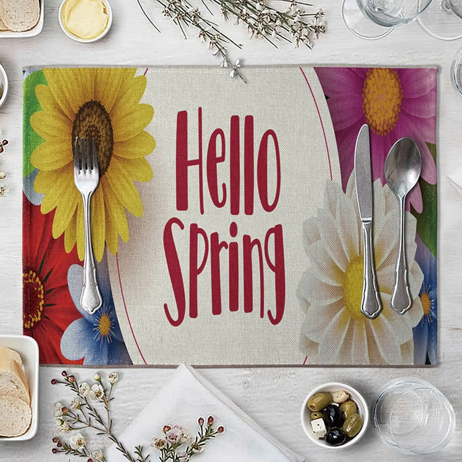 

Коврики для обеденного стола, Набор круглых салфеток из хлопка и льна, белого и желтого цвета