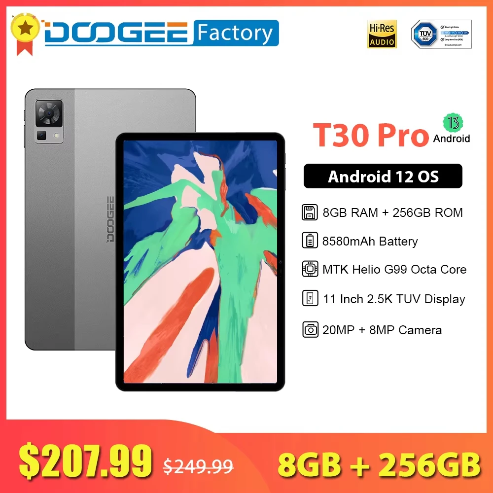 Фото Глобальная версия планшета DOOGEE T30 Pro 11'' с разрешением 2.5K, сертифицированным TÜV, высококачественными динамиками, аккумулятором Widevine L1 8580 мАч, 8 ГБ оперативной памяти и 256 ГБ встроенной памяти, Android №1