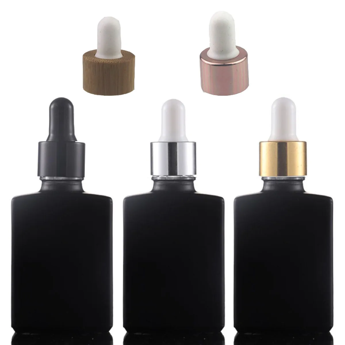10X 15ml 30ml 50ml 100m Flat Frosted Matte Black Clear Glass Essential Oils Serum Bottle With Glass Dropper Eye dripper Pipette