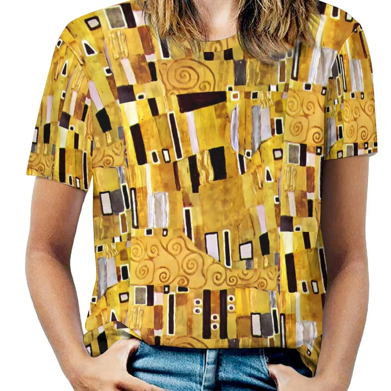 

Gustav Klimt Art T-Shirt The Kiss Pattern Harajuku Oversized T Shirts Short-Sleeve Street Fashion Tshirt Lady Summer Custom Tops
