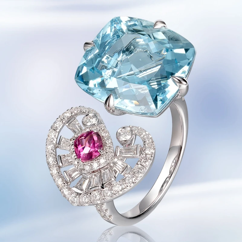 

Princess Aqua Blue Color Cubic Zirconia Adjustable Rings For Men Women Charming Banquet Party Ring Jewelry Gift