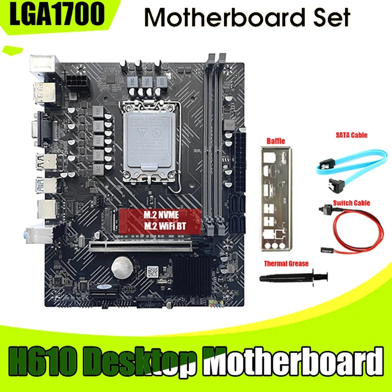 Материнская плата H610 + кабель SATA + термопаста LGA1700 DDR4 PCIE 16X ...