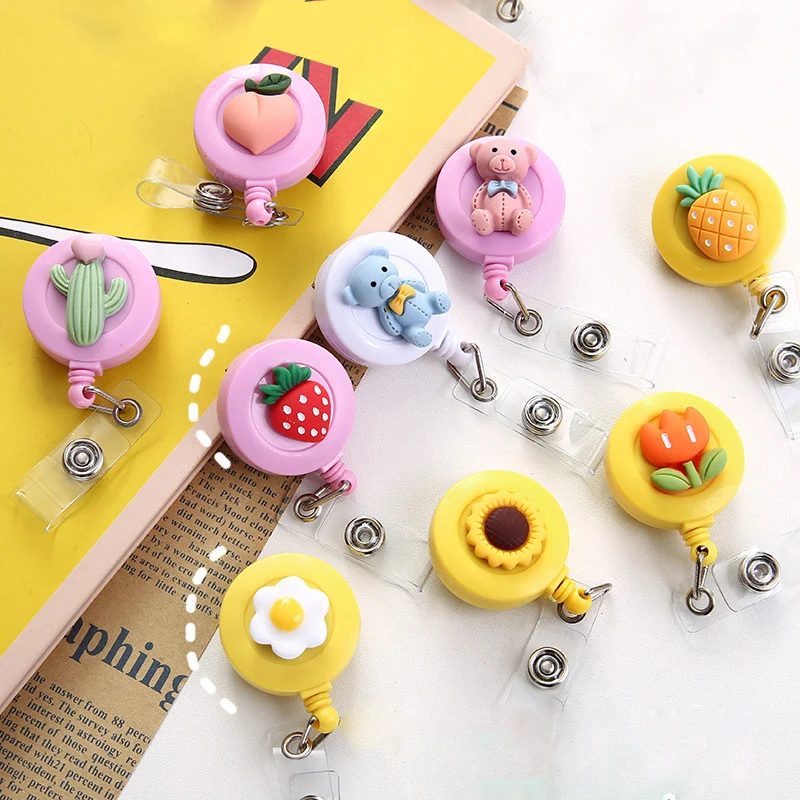 

20Pcs Cartoon Animal Fruit Retractable Badge Reel ID Lanyard Name Tag Card Badge Holder Reels Office Supplies