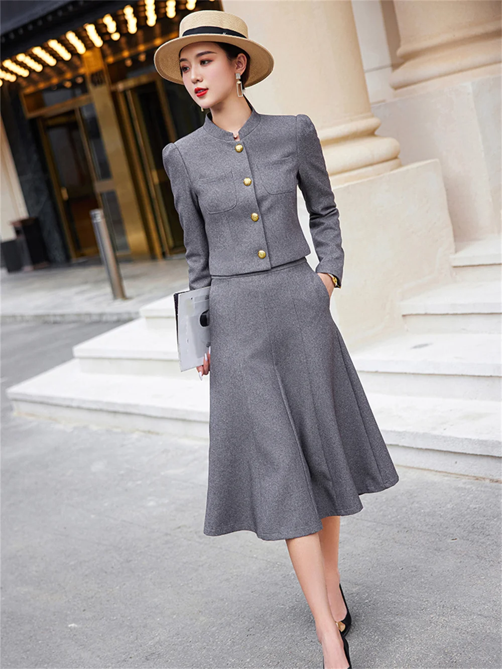 Green Women Dresses Set 2023 New in Female Casual Long Sleeve Jacket with Skirt Elegant Office Lady Formal Two Piece Skirt Suit