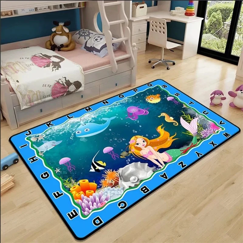 

3D мультфильм Русалка печатная морская планета для украшения гостиной Детская Спальня Декор напольные коврики детская игровая площадка ковер