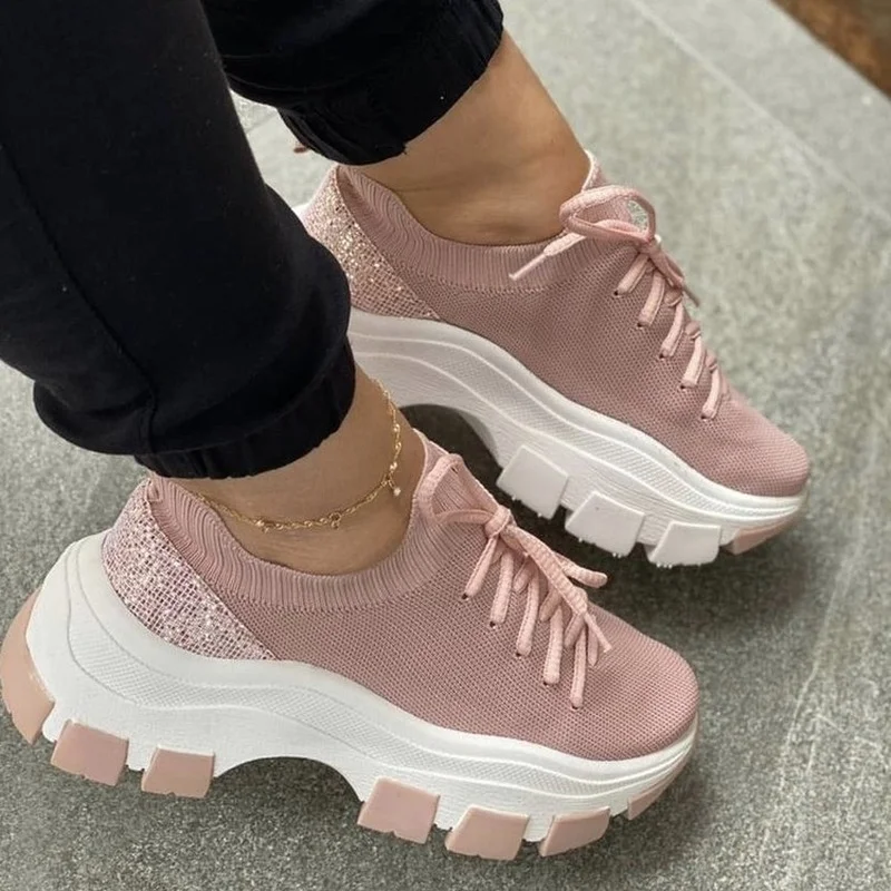 

Women Wedges Platform Bling Sneakers Vulcanized Female Summer Lace-up Sport Shoes Ladies Comfort Casual Shoes Zapatillas Mujer